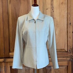 KASPER TAUPE/GREEN Full Zip Blazer Sz. 8 Great Fabric!